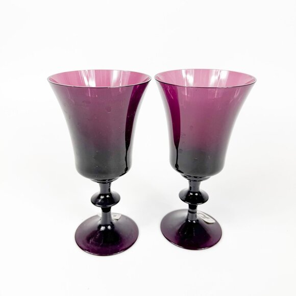 Vintage Royal Crystal Poland Amethyst Purple Wine Glasses Set Of 2 - Picture 3 of 5